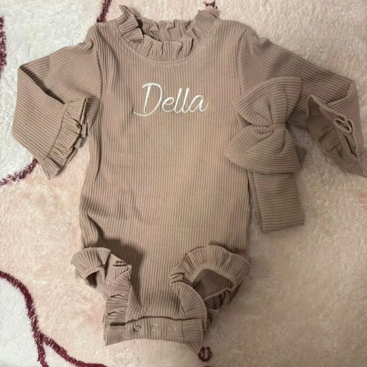 Children's Ruffled Jumpsuit, Personalized Name, Soft Cotton Needle Jacket, Customized Children's Set, Newborn Gift