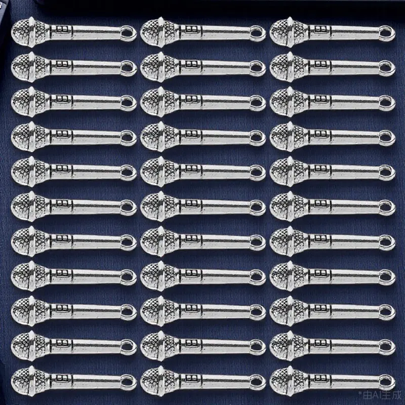 

50Pcs Zinc Alloy Mini Microphone Charms Retro Style for DIY Jewelry Making Bracelets Necklaces Music Accessories