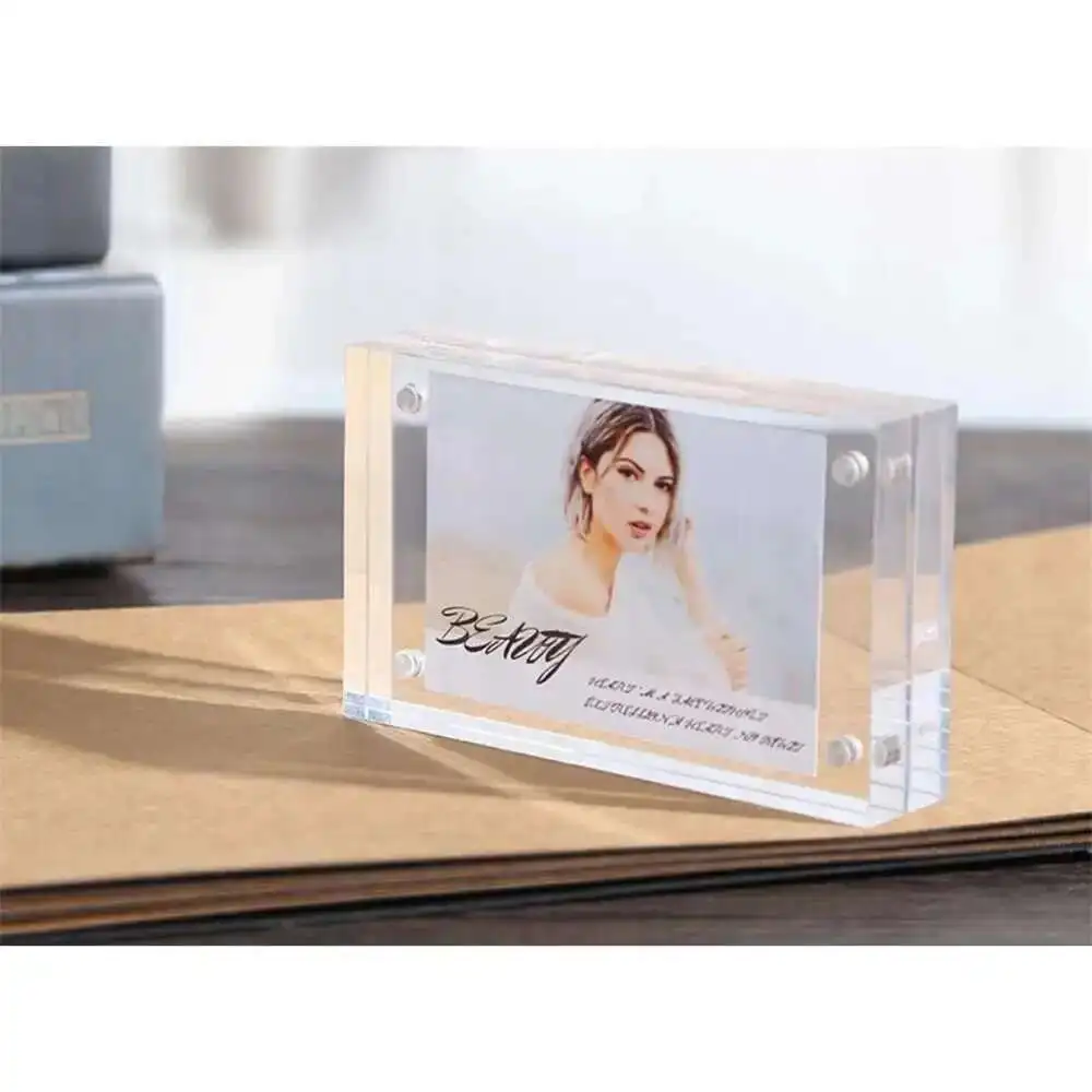 90*55mm Magnetic Acrylic Block Tabletop Menu Display Stand Menu Holder Menu Counter Display Stand Acrylic Picture Photo Frame