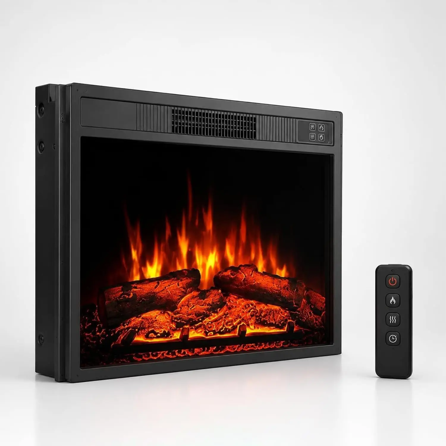 TWISTER.CK 23″ Recessed Electric Fireplace Insert with Remote — 1500W Built-In Heater, 3 Adjustable Flame & Ember Brightness Levels, 0.5–9H Timer, Durable Iron & Tempered Glass, 120V