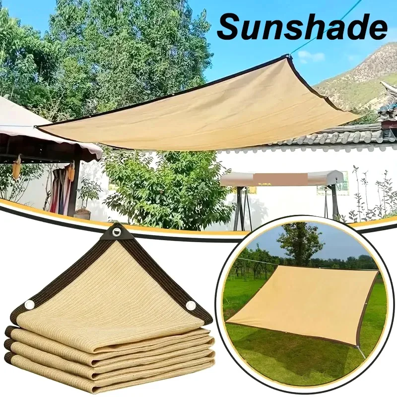 Beige Shade Mesh Wrap-around Perforated Shade Fabric Thickened Heat Insulating Mesh Summer Outdoor Sun Shade Sail