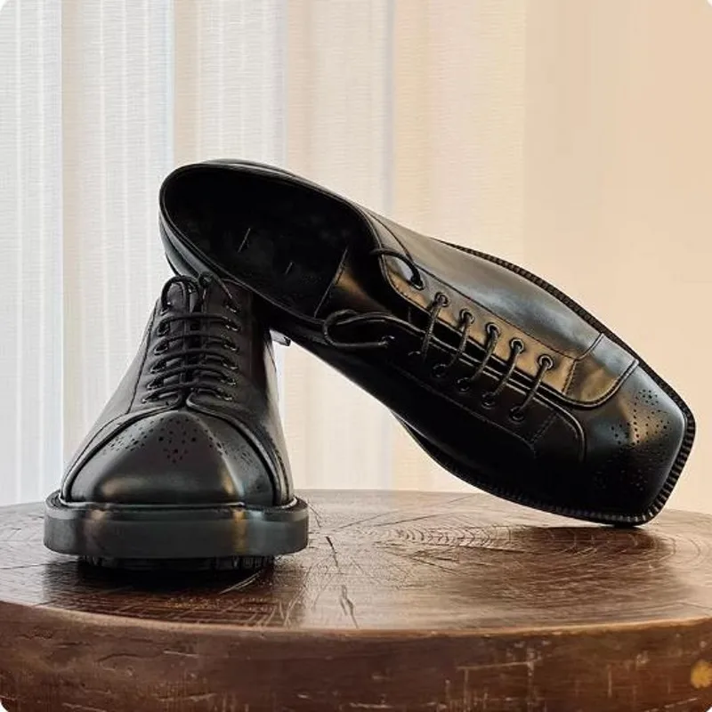 Unique Toe Cow Leather Men Wedding Dress Shoes 2026 Newset Handmade Mens Oxfords Shoes