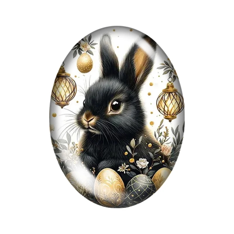 Conejo de Pascua negro de acuarela, 10 Uds., 13x1 8mm/18x2 5mm/30x40mm, foto ovalada, cabujón de cristal, demostración, parte posterior plana, hallazgos