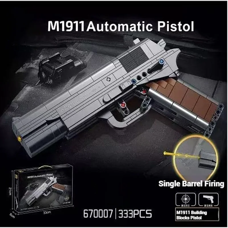 

Модель пистолета M1911, набор игрушечных строительных блоков, реалистичный пистолет, креативное украшение для дома, детский подарок на день рождения.