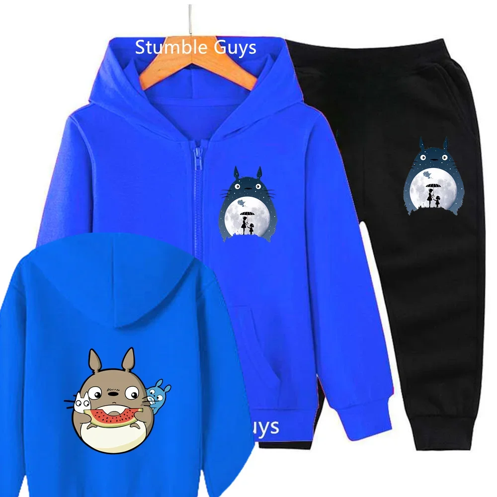 2024 New Cute Kawaii Totoro Zipper Hoodie Kids Anime Baby Boys Clothes Cute Girls Cartoon Sweatshirt Casual Suit