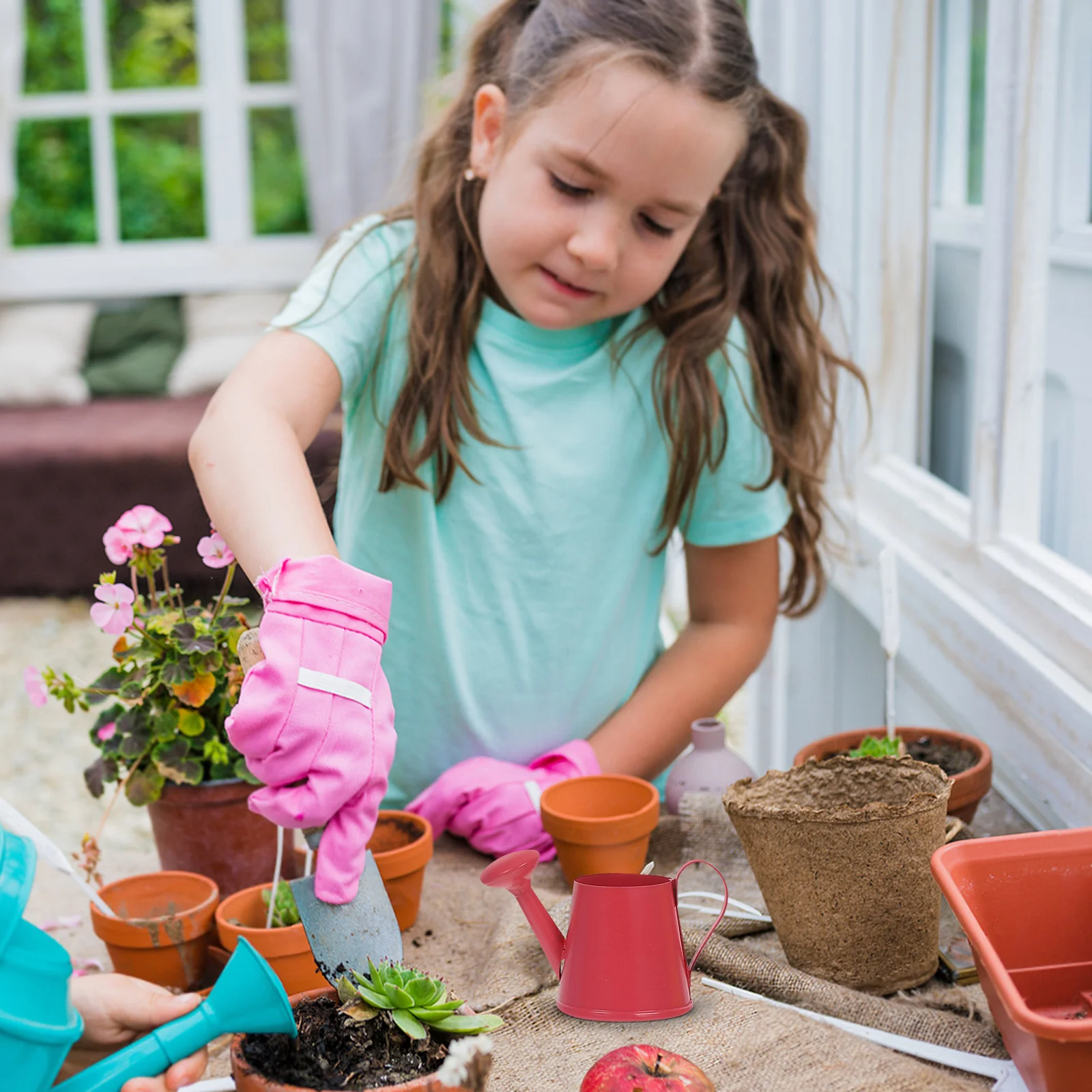 4 قطعة مسقاة صغيرة معدن الحديد المحمولة حديقة غلاية للنباتات الداخلية في الهواء الطلق أصيص للزهور الصغيرة أداة التدريس #2