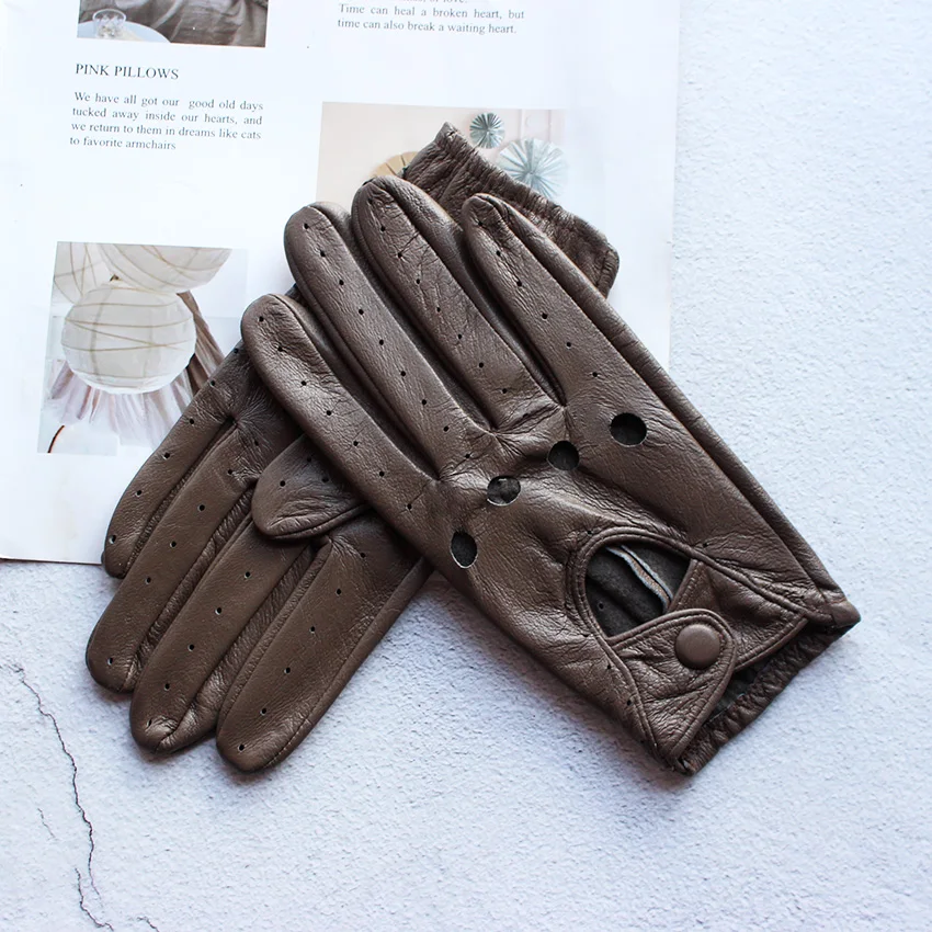 Women's Single-Layer Unlined Thin Driving Leather Gloves Hollow Style Outdoor Cycling Driver Gloves Free Shipping