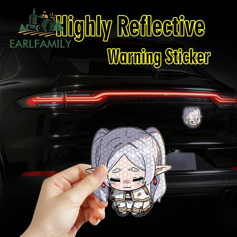 EARLFAMILY Frieren DIY Reflektierende Autoaufkleber – Heiße Anime-Rückspiegel- und Kofferraumaufkleber, kratzfest für Trinkbecher und Thermoskannen