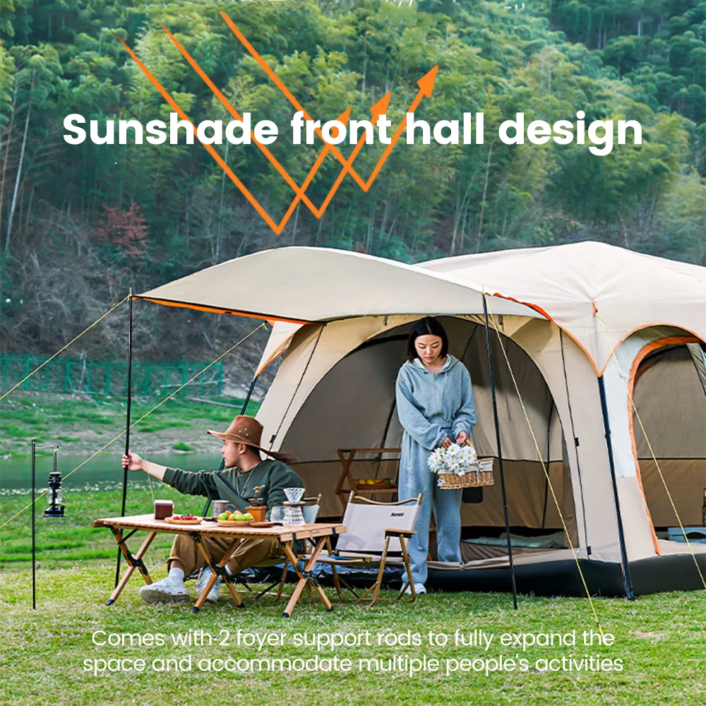 Sonuto Camping Family Tent 3-12 Person Double Layers Oversize 2 Rooms Thickened Rainproof Outdoor Family Camp Tour Equipment