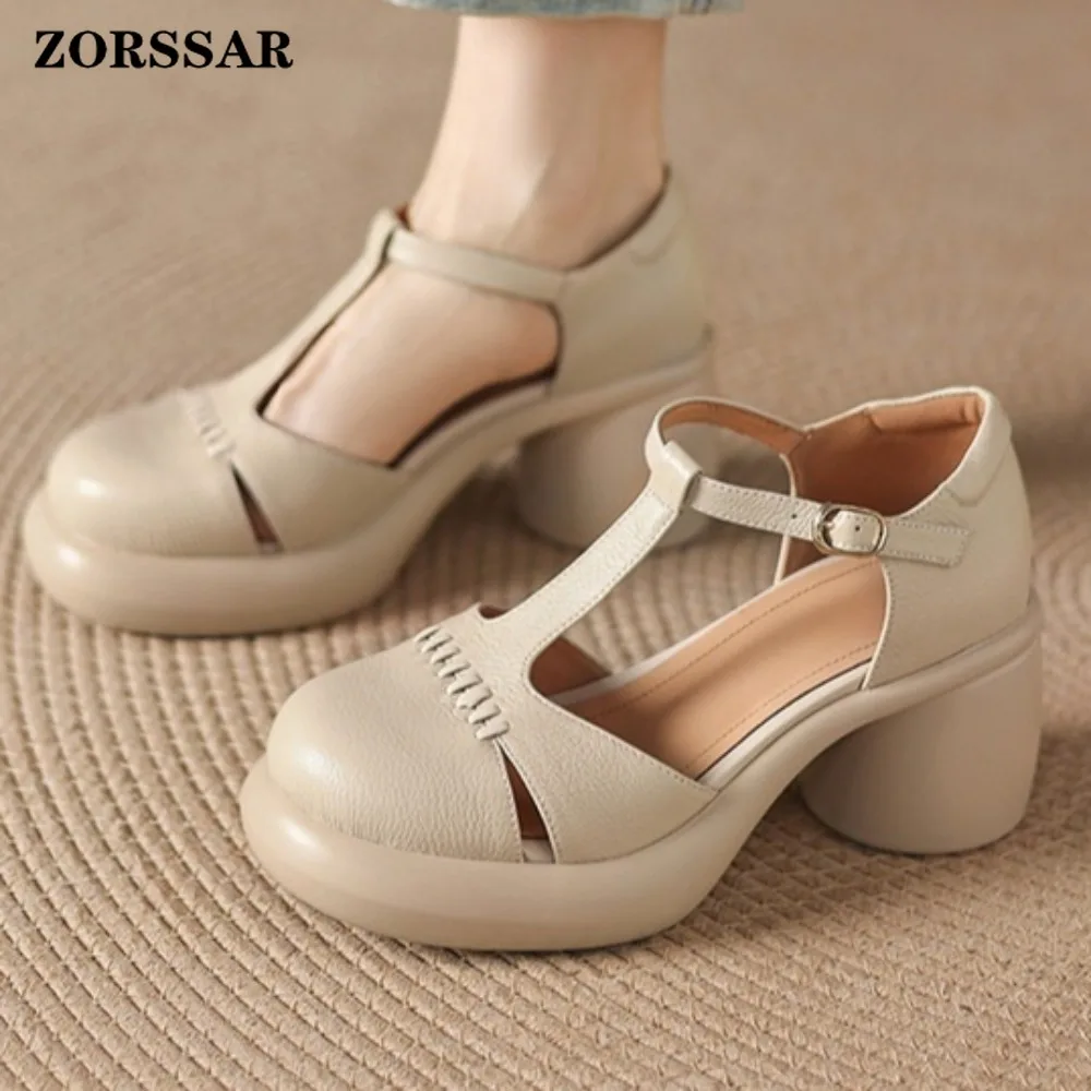 Women T-Strap Mary Jane Sandals Chunky Block Heel Closed Toe Platform Pumps Buckle Ankle Strap Casual Office Leather Shoes