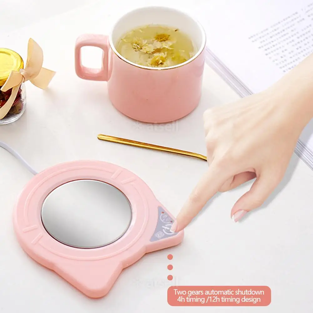 Calentador de taza de gato con USB para bebidas, almohadilla térmica para mantener la bebida caliente, posavasos para café, leche y té, apagado automático