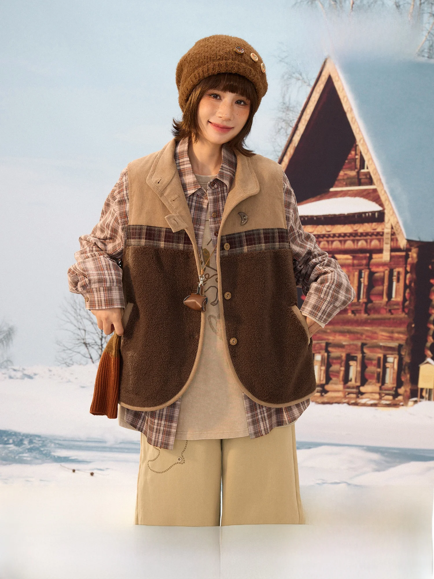 

Теплый хлопковый жилет в клетку для женщин, осенне-зимний, винтажный, с лоскутным узором, из овечьего вельвета и вельвета с начесом, повседневный, стандартной длины