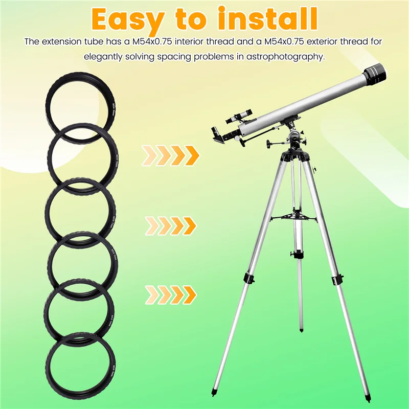 

A12E-M54x0.75 Metal Length Extension Tube Kits 4/5/6/7/8/9Mm For Astronomical Telescope Photography Extending T Ring