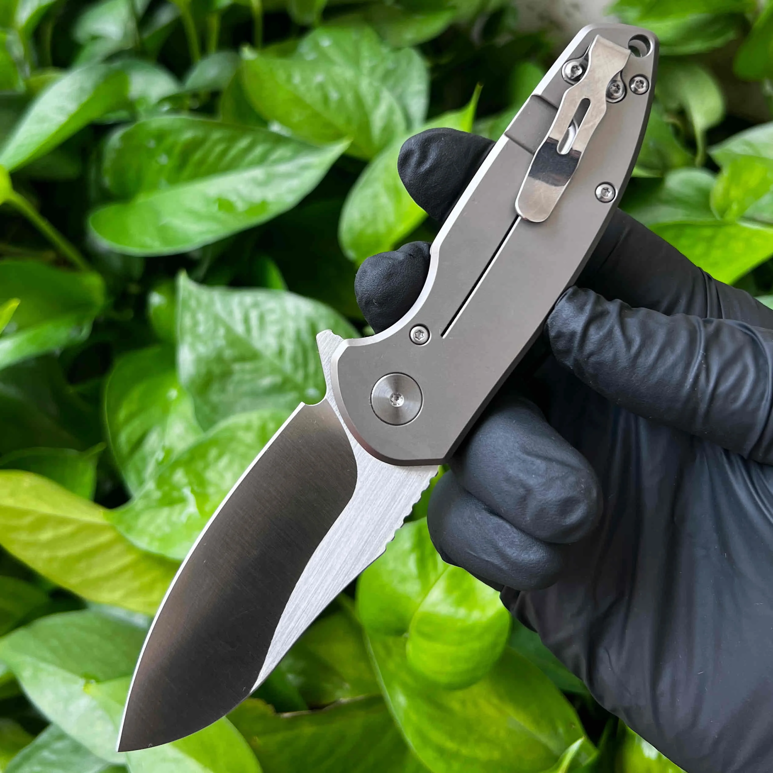 Pisau Lipat EDC Berkemah Luar Ruangan CNC Baru 14C28N Baja TC4 Pegangan Aloi Titanium Alat Pertahanan Diri Berburu Liar Pisau Buah