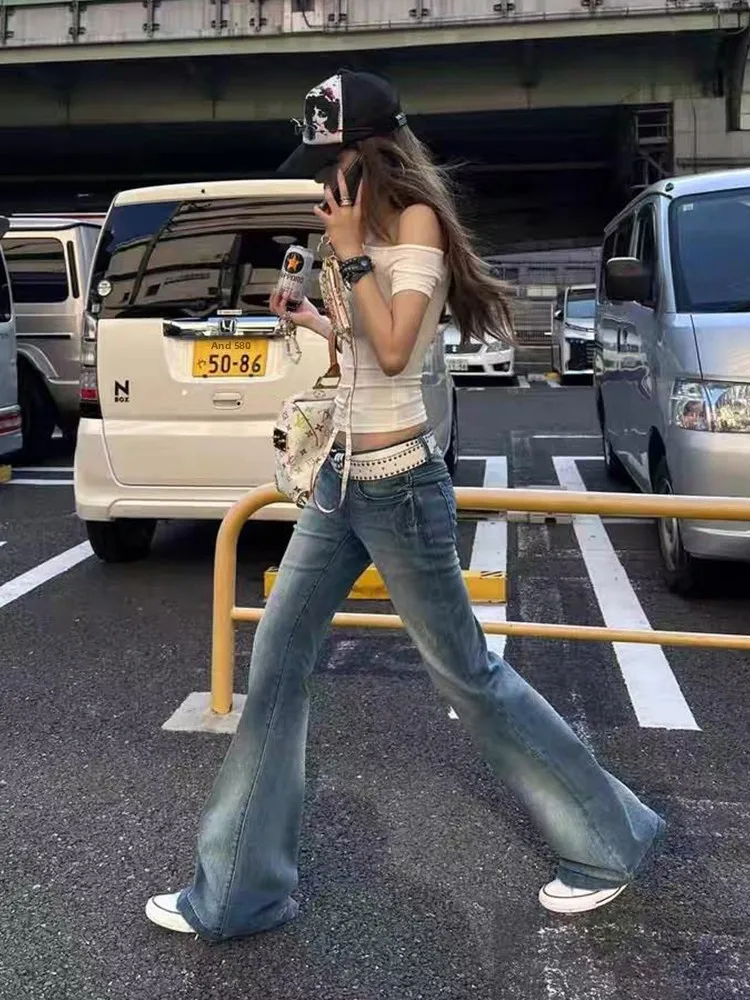 

American Retro Low Waist Bell Bot Jeans Women's Autumn 2025 Slimming Straight Leg Wide Leg Pants Faionable Trousers