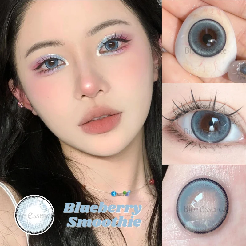 Bio-essence 2Pcs Natural Colored Contacts Lens with Prescription Korean Blue Pupils Yearly Use Big Eyes Soft Pupils for Eyes