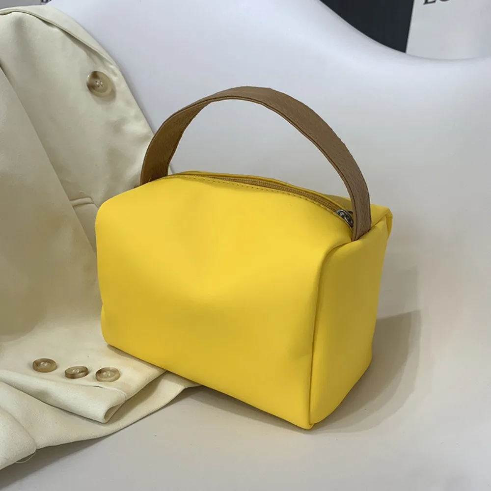 Candy Color PU Leather Cosmetic Bags Women Fashion Simple Makeup Pouches Female Travel Toiletries Organizer Bag with Handle