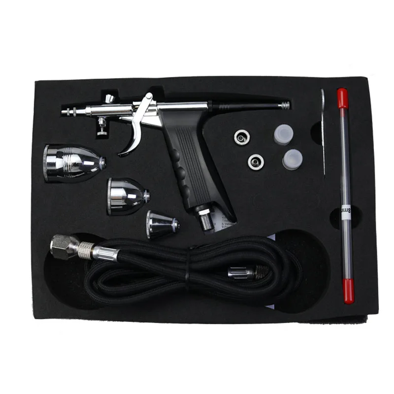 Airbrush Kit met Dubbelwerkende Trigger Airbrush Pistool 0.3/0.5/0.8mm Naalden 2/5/13cc Verf Cups voor Nagels Cake Tattoo