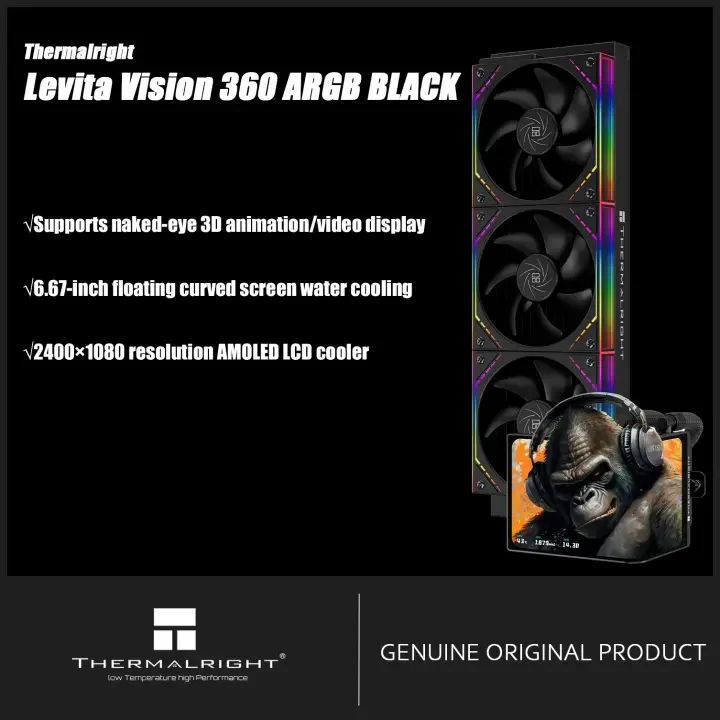 

Thermalright Levita Vision 360 ARGB BLACK AIO CPU Liquid Cooler 6.67-inch Naked-Eye 3D Curved Large Screen