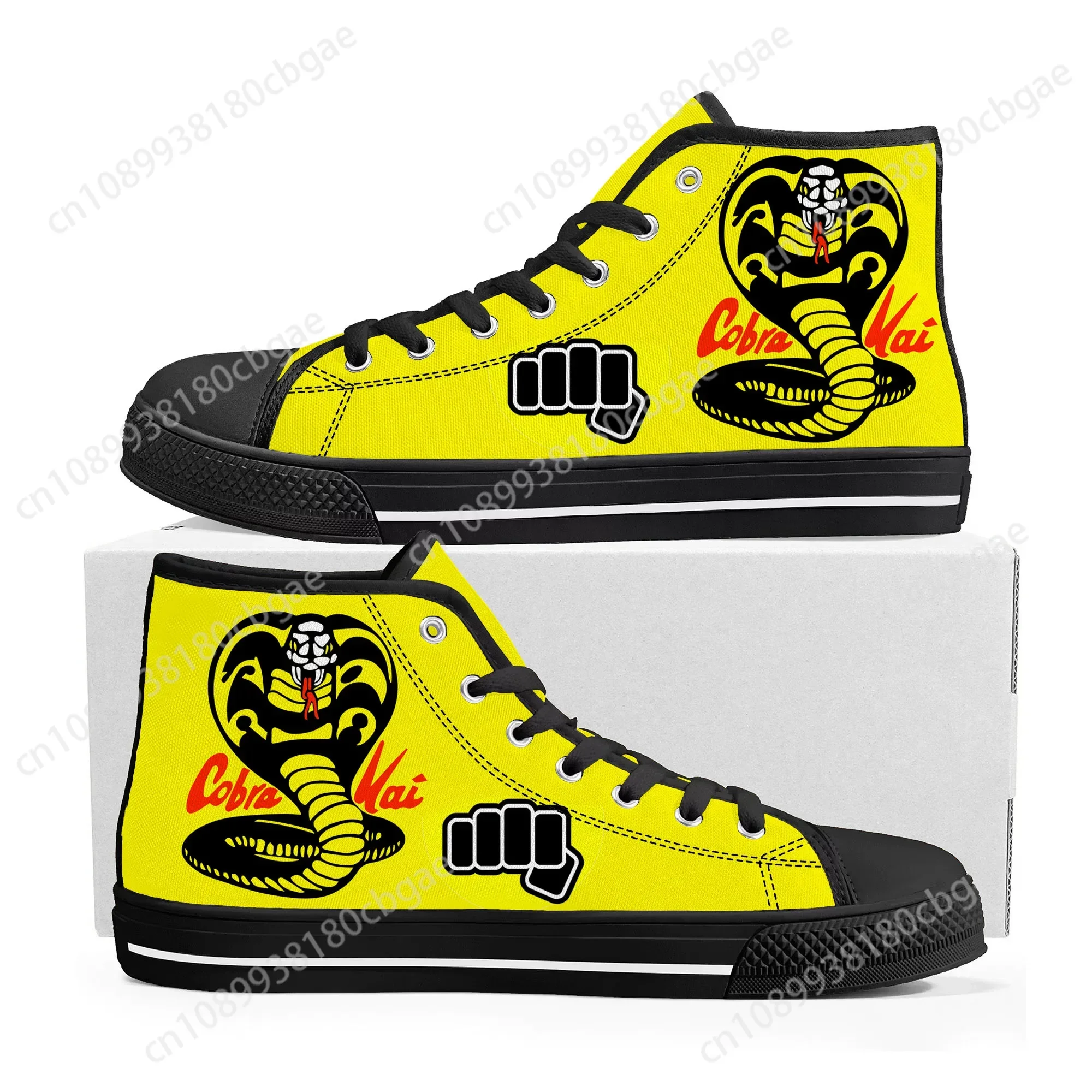 

Cobra Kai No Mercy Snake High Top Sneakers High Quality Mens Womens Teenager Canvas Sneaker Casual Couple Shoes Custom Shoe