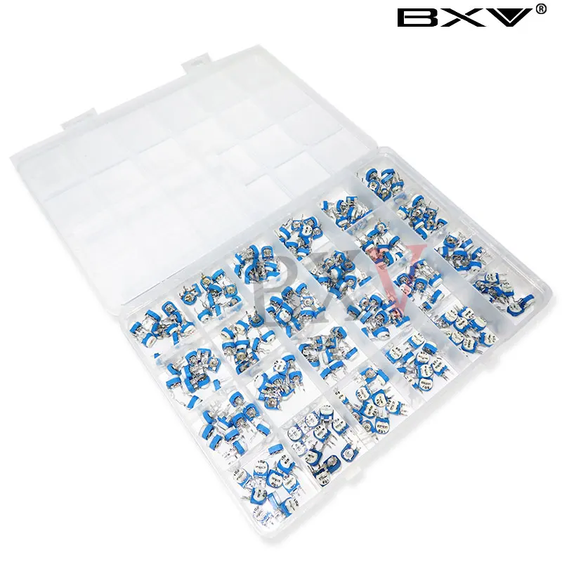 

24Values-240PCS/Set RM065 100R - 2M RM063 Carbon Film Horizontal Trimpot Potentiometer Assortment Kit Variable Resistor