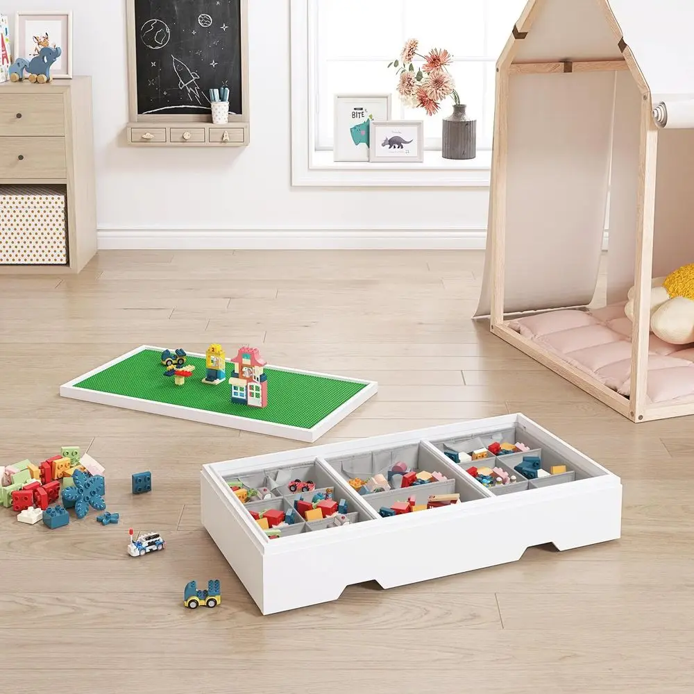Lego-Compatible Kids Train Activity Table with Storage, Wheels, and Reversible Top for Easy Storage Under Furniture