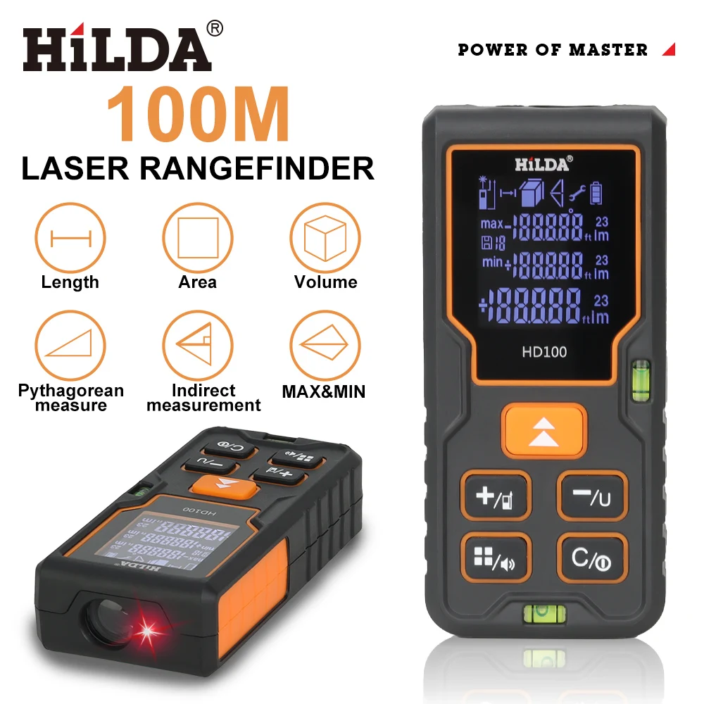 HILDA Digital Laser Rangefinder Distance Meter 40M 50m 60M 80M 100M Rangefinder Laser Tape Range Finder Building  High Precision