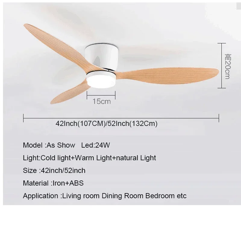 2025 Low Floor Ceiling Fan with Led Light Remote Control Cooling Fans Lamp Design Ceiling Lamp Fan White Wood Color FAN Blades