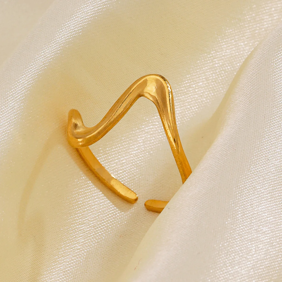 خواتم معدنية غير منتظمة هندسية قابلة للتكديس للنساء والرجال زوجين مجوهرات خطوط شخصية خاتم من الفولاذ المقاوم للصدأ هدايا مطلية بالذهب #3