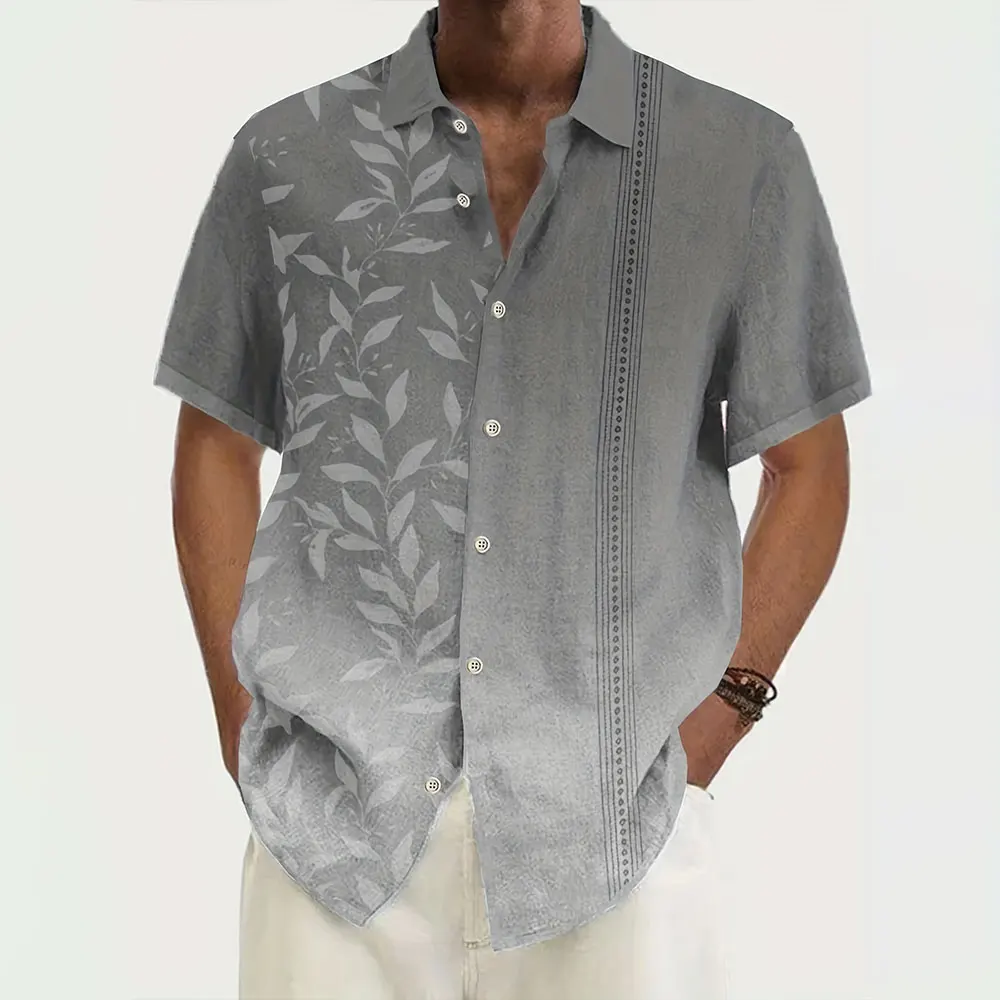 

Men'S Gradient Shirt Men'S Plus-Size Baggy Lapel Button Up Top Fashion Leaf Print Short-Sleeved Shirt Hawaiian Vacation Shirt