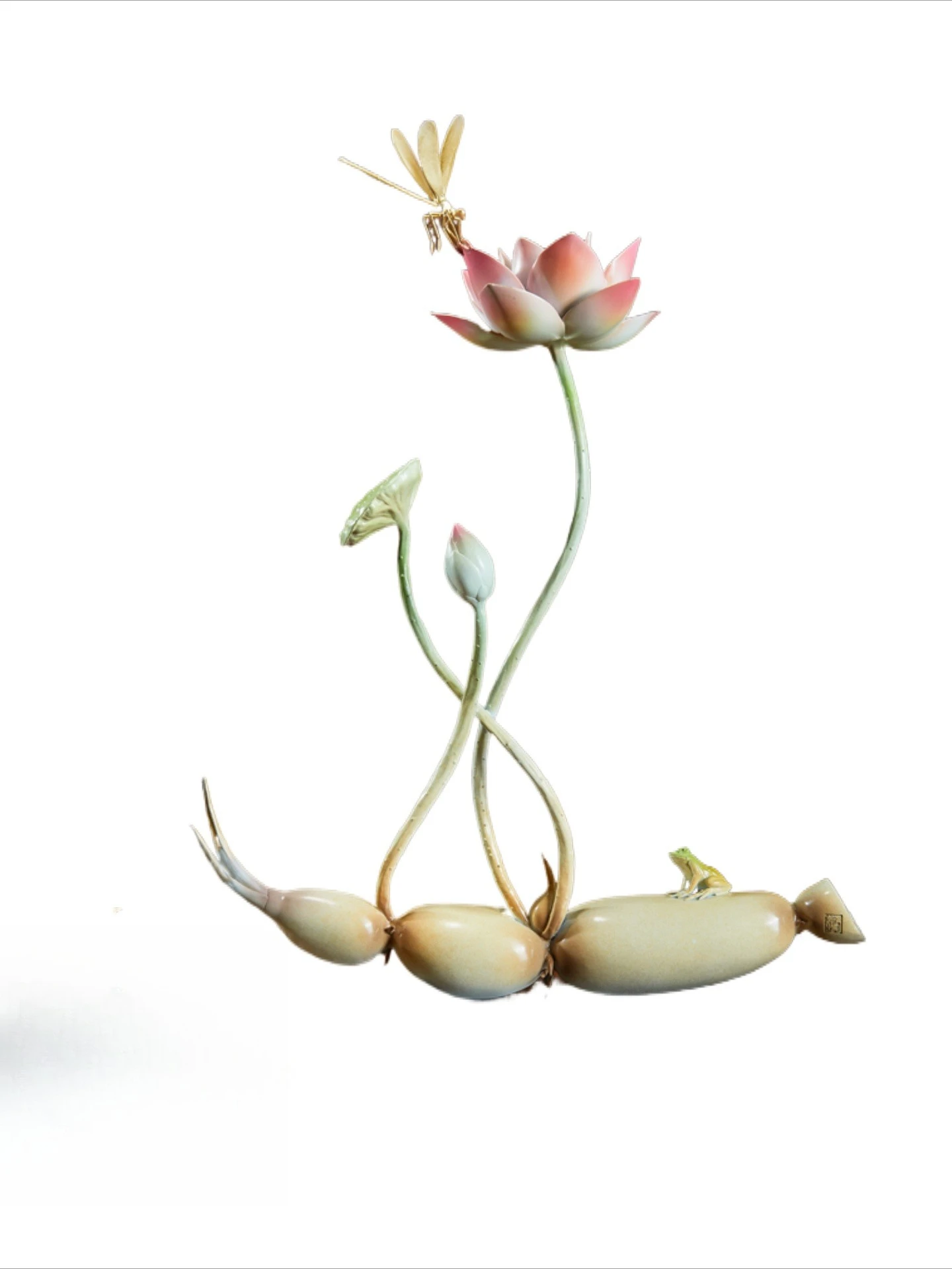 

Lotus root dragonfly lotus ornament pure brass TV cabinet living room Chinese entrance decoration good luck