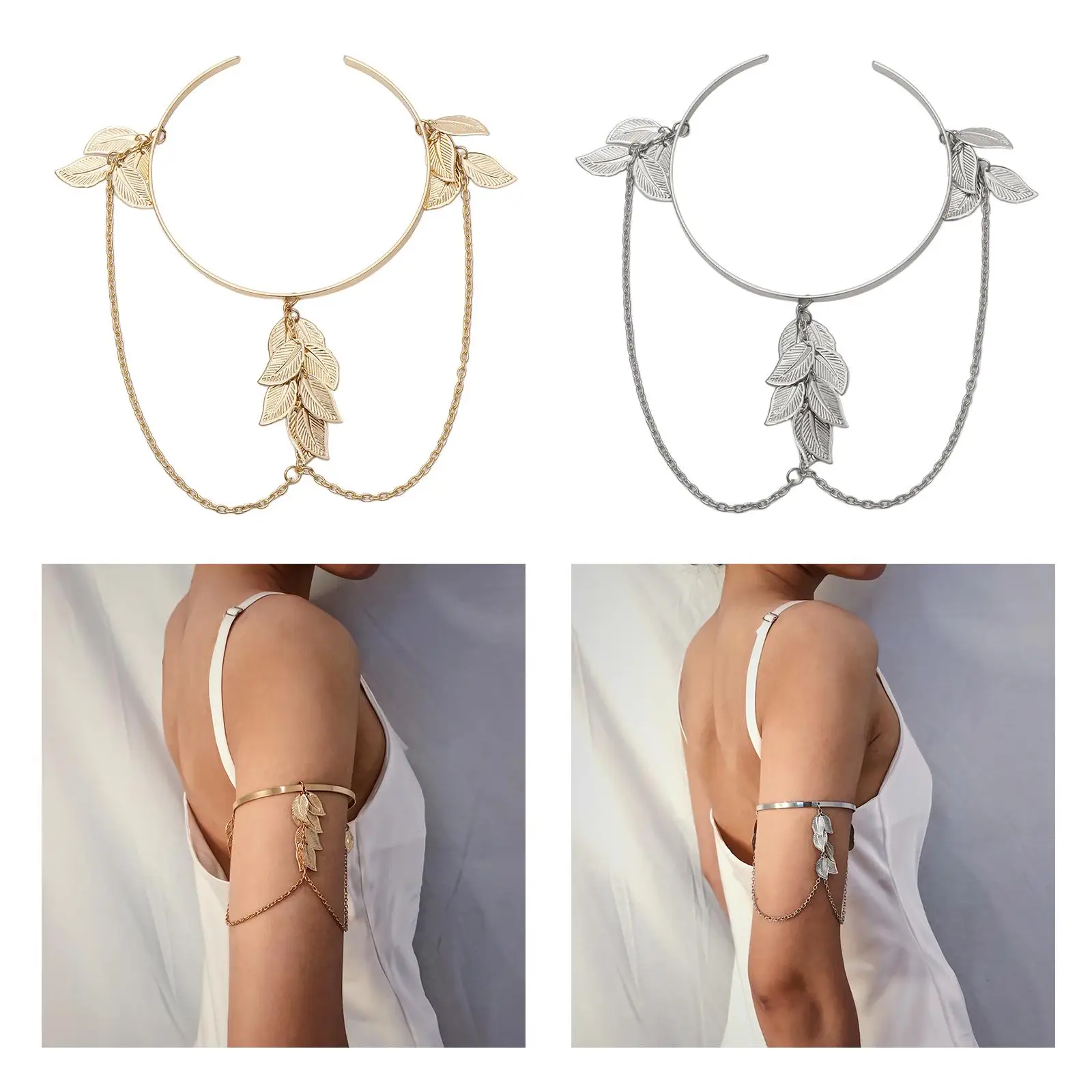 Roman Greek Leaf Arm Bracelet Women Girls Metal Upper Arm Bangle Simple Adjustable Armlet Armband