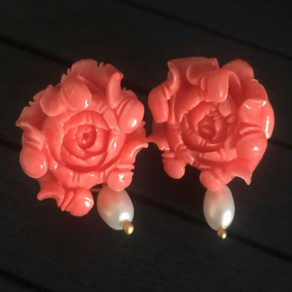 

2022 New Hibiscus Mutabilis pearl pink coral flower earrings Teens Gemstone Dangling Silver Beaded Drop Handmade