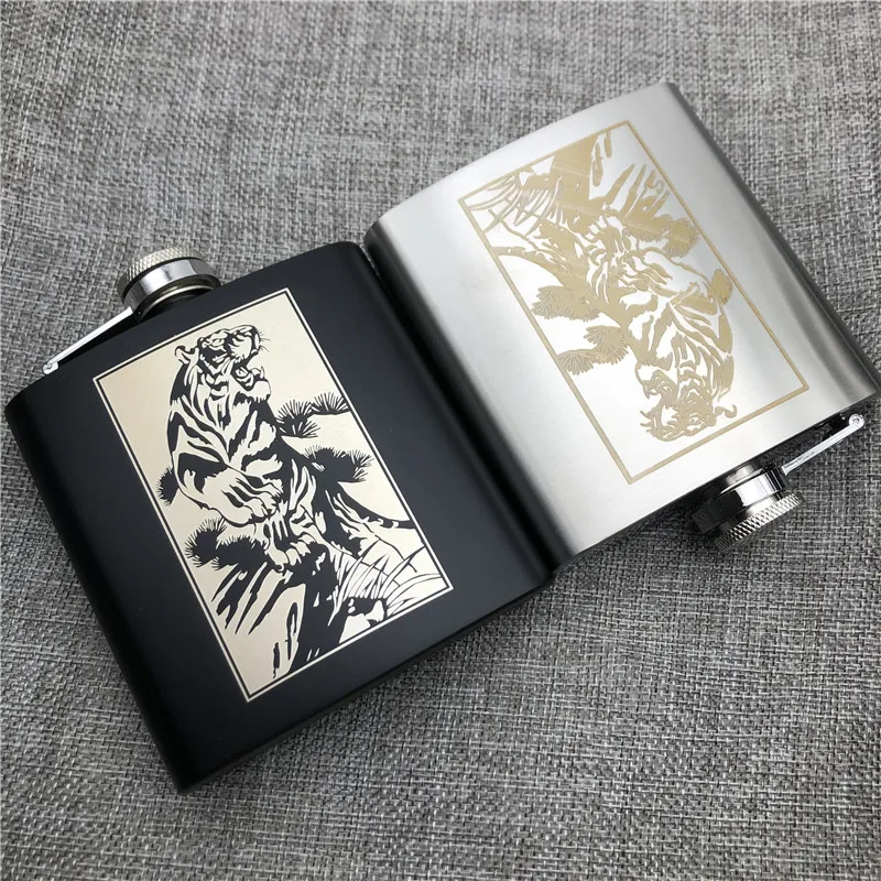 Personalized Customized Tiger Hip Flasks 6 Oz 170ml 304 Stainless Steel Alcohol Whiekey Vodka Flask With Funnel DIY