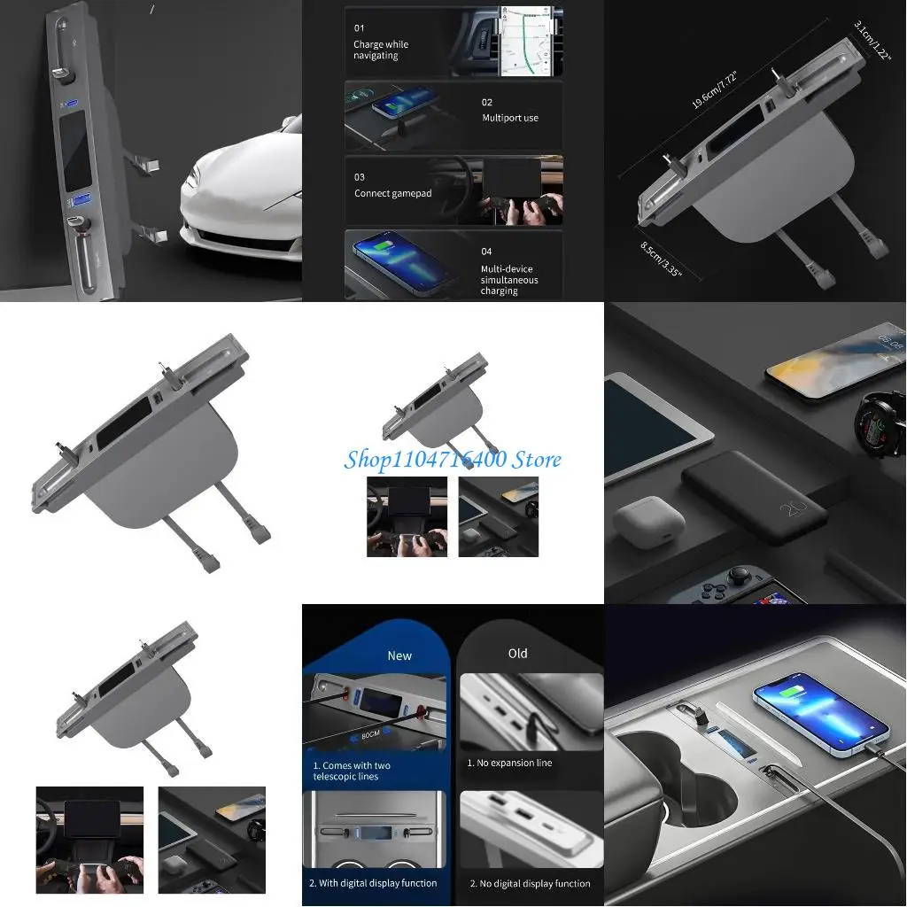 

y1gd For Glovebox Shunt Expansion Splitter Hub Ports Fast Charging Adapter HUB Docking Station Retractable Spiliter