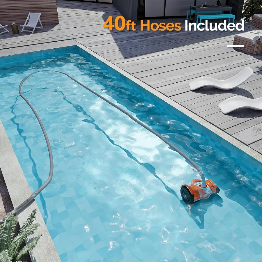 روبوت منظف حمام السباحة بالشفط الأوتوماتيكي لحمامات السباحة الداخلية، مكنسة كهربائية قوية مع فكرة خرطوم منظف حمام السباحة بدون تشابك 40 قدمًا