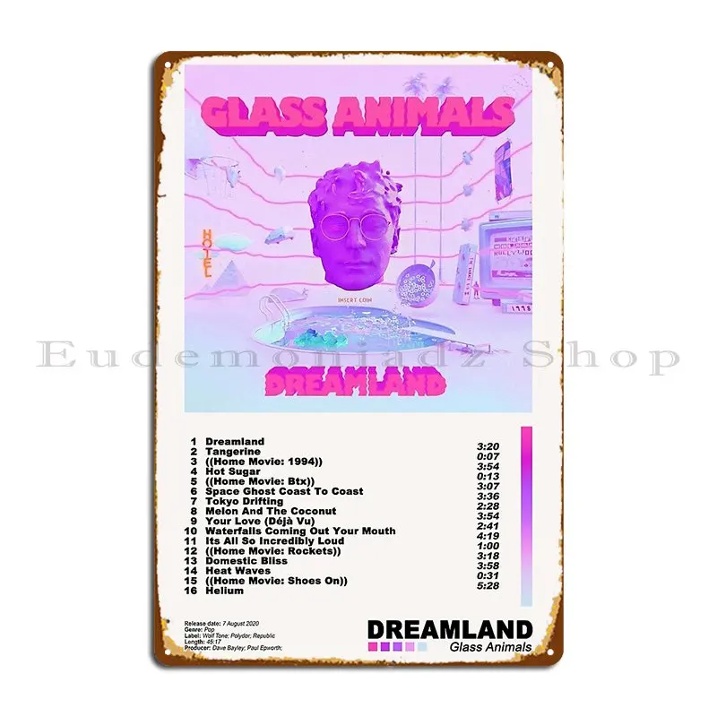 glass animals dreamland poster Metal Plaque Poster Kitchen Design Pub Classic Classic Tin Sign Poster