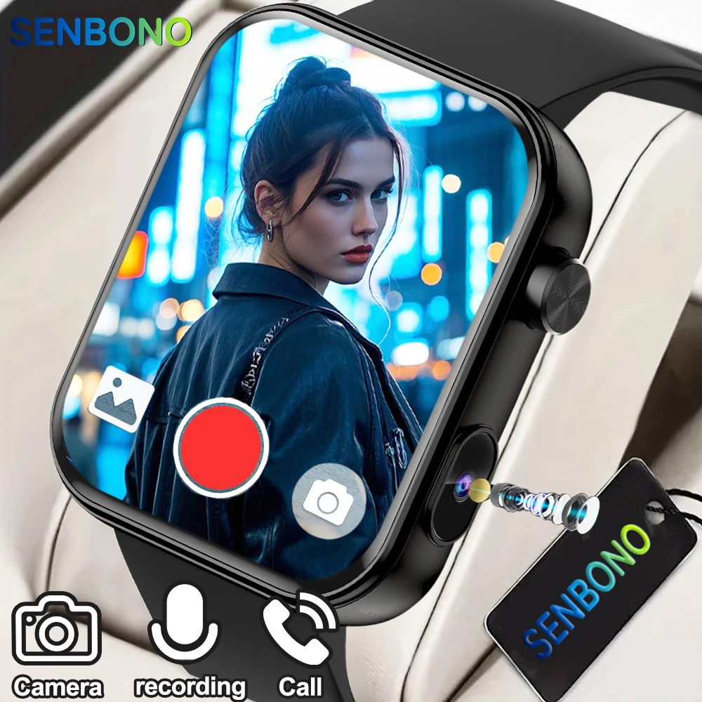 SENBONO Smart Watch with Camera Take Photos Recording Bluetooth Call DIY Video Watch Face Heart Rate Monitor Sport Smartwatch