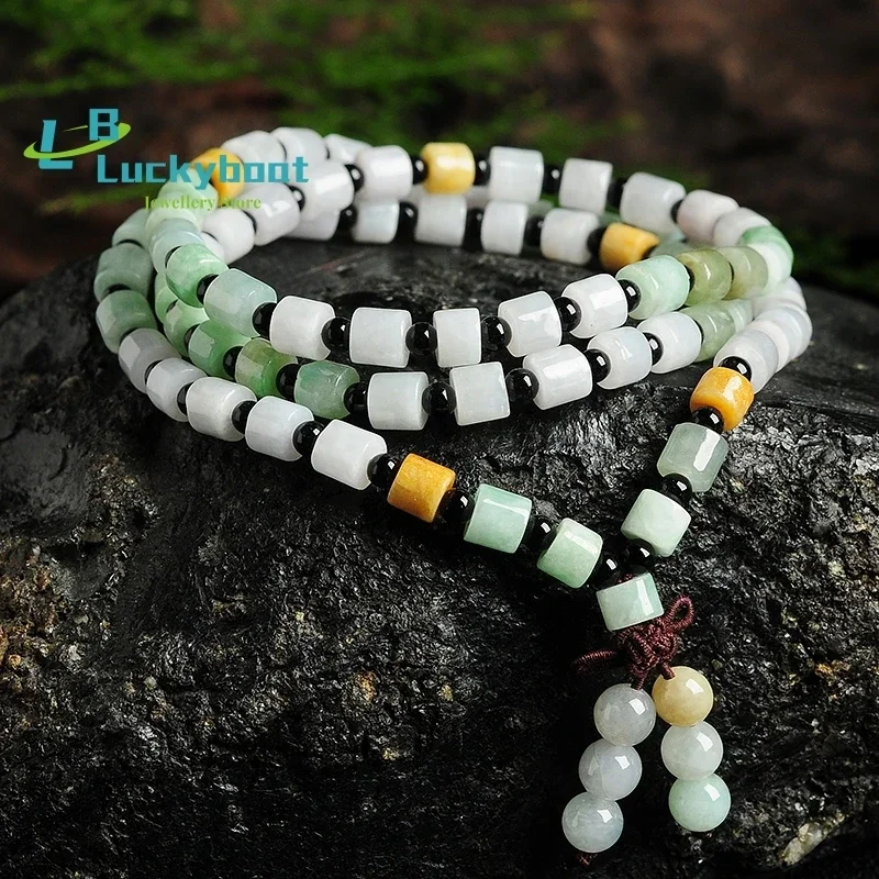 Natural authentic three-color emerald tube beads bracelet original personality hand string beads bracelet
