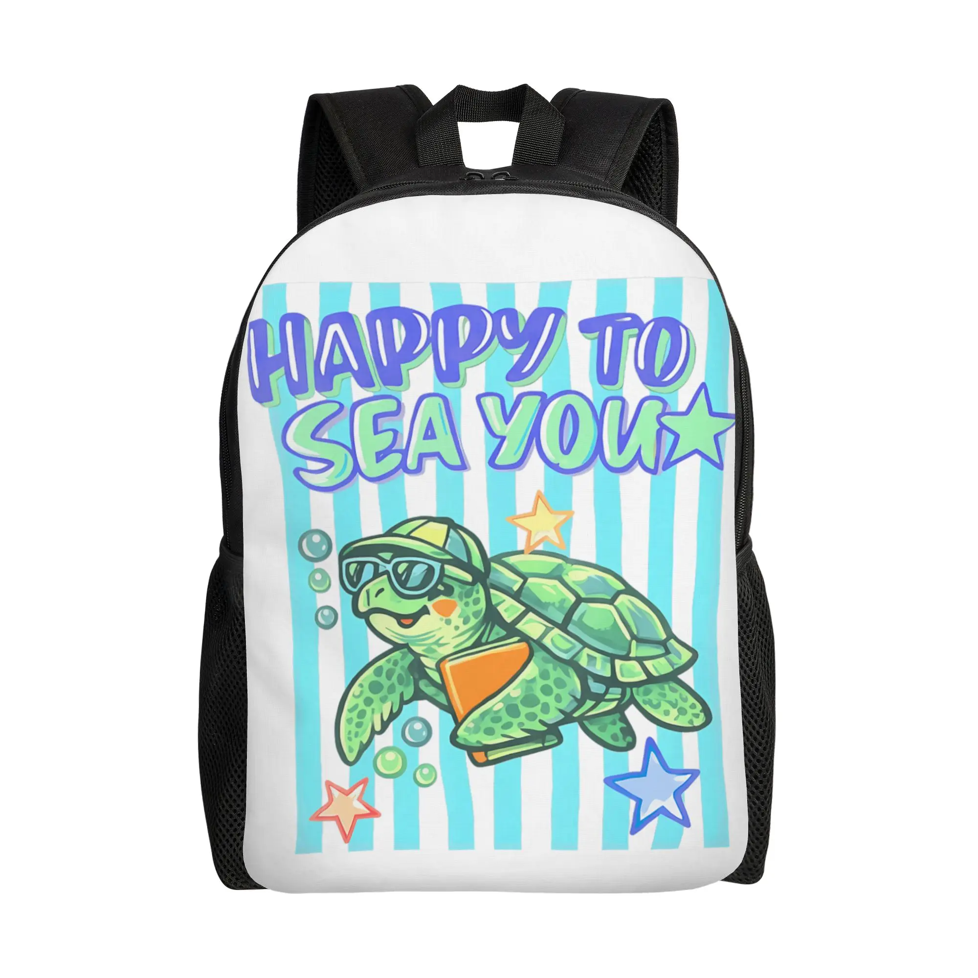 Happy to Sea You Turtle Teacher Animals Back to School Backpack  Male Polyester Outdoor Backpacks Durable Fun School Bags