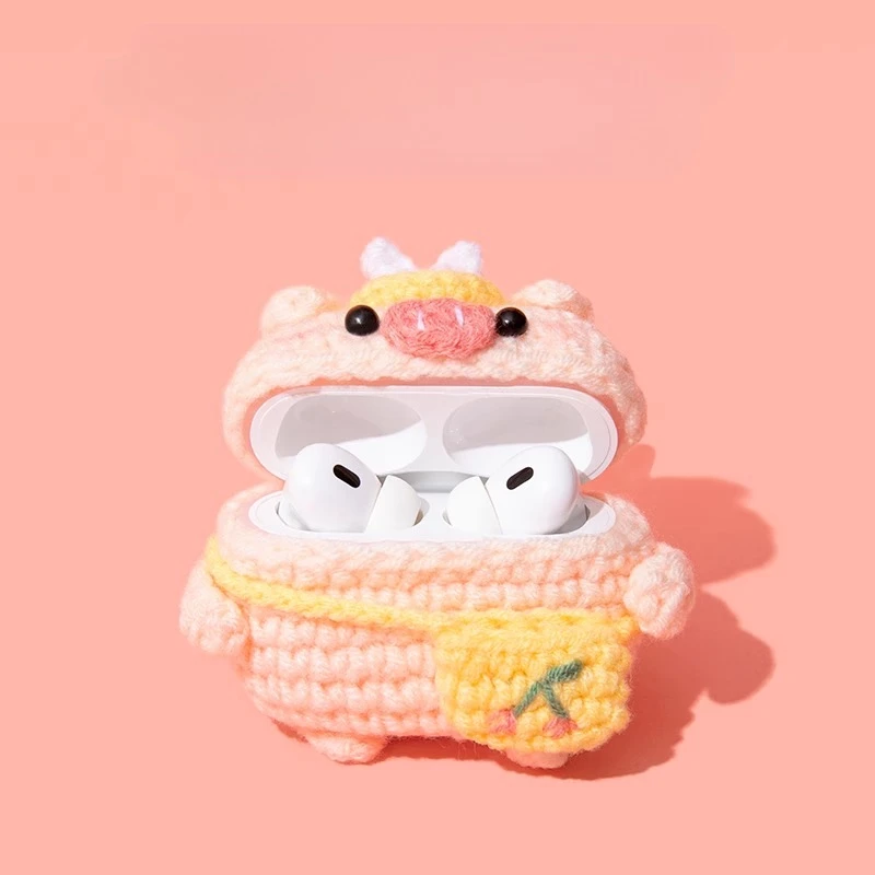 Stuffed Knit Little Pig Cartoon Earphone Case, Wireless Bluetooth Charging Box, Cover for AirPods 1 2 3 Pro Air Pods Pro 2 ﻿ view 2