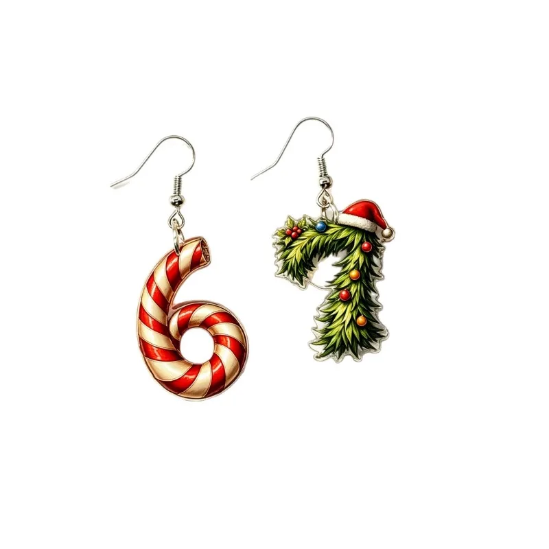 European and American Acrylic Earrings 2026 Popular Christmas Digital 2D Earhooks Jewelry Christmas Tree Candy Stick Earrings