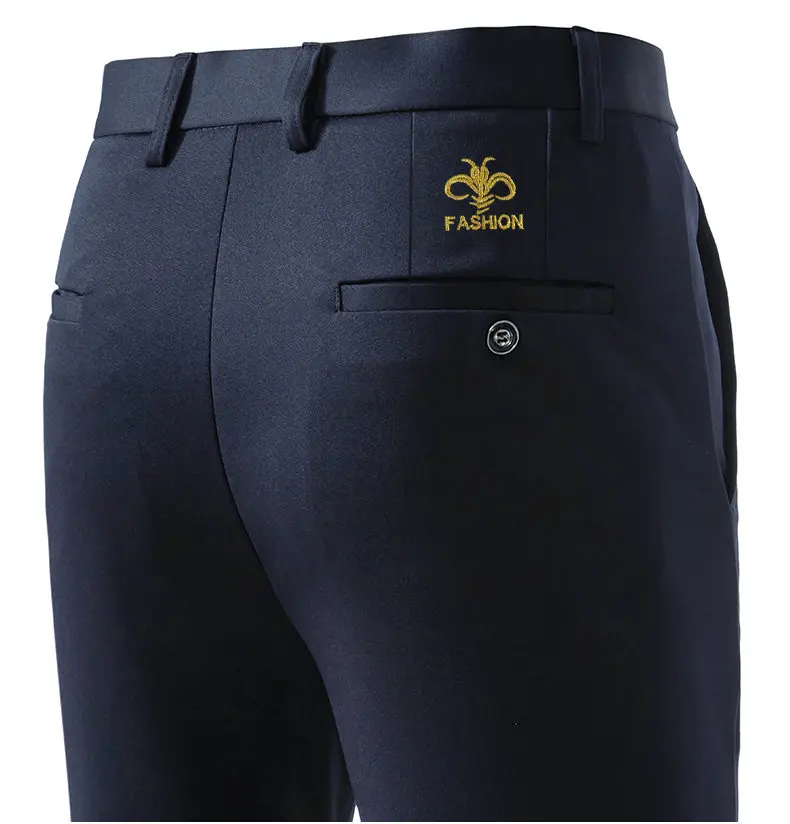 Herren Slim Fit Stickerei Anzughose Elastische Stretch Gerade Lässige Hose Männliche Business Formelle Lange Hose – Detail 4
