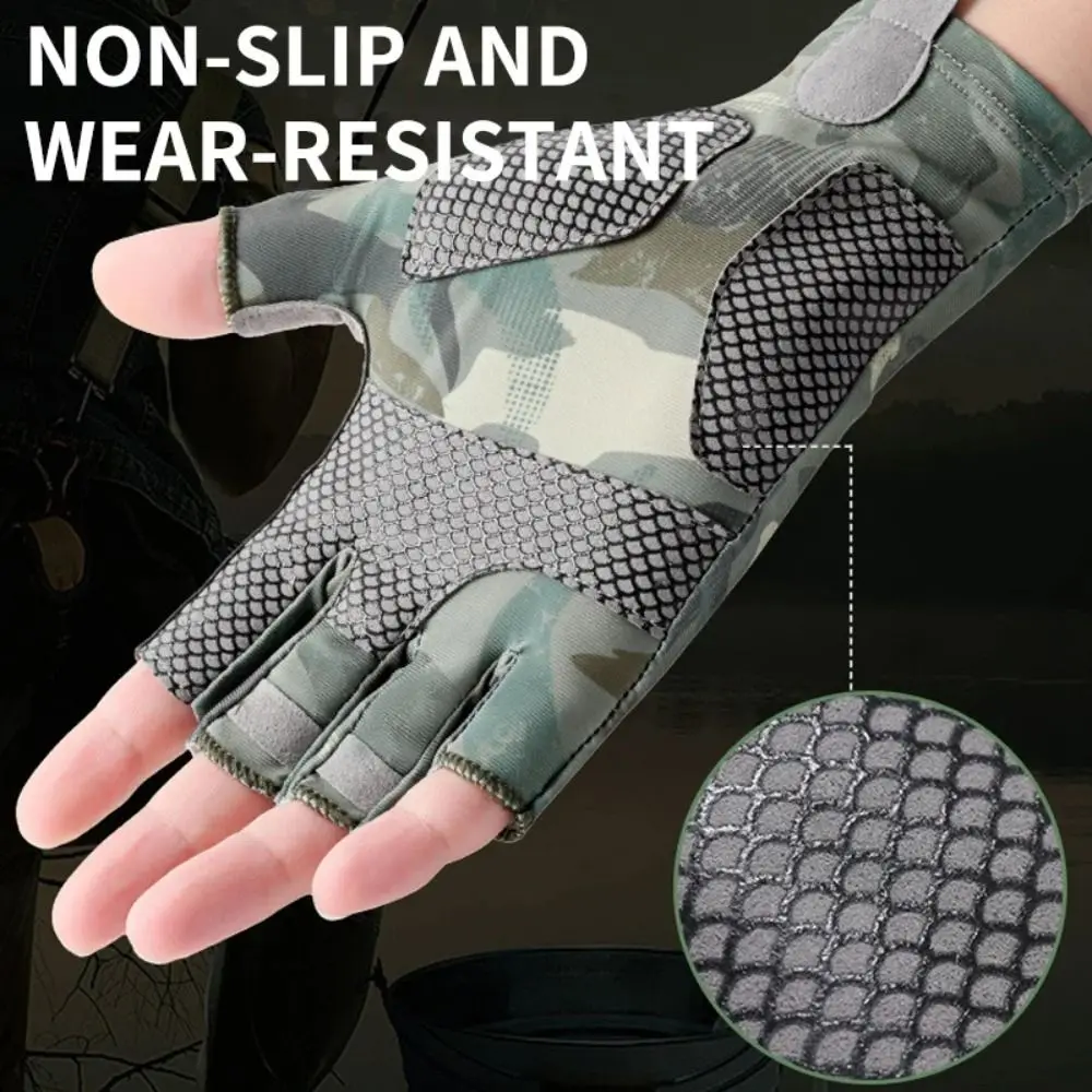 Elastic Fishing &Cycling Gloves for Men -Professional Breathable Sweat-Absorbent,Anti-Slip Fingerless Gloves with Sun Protection