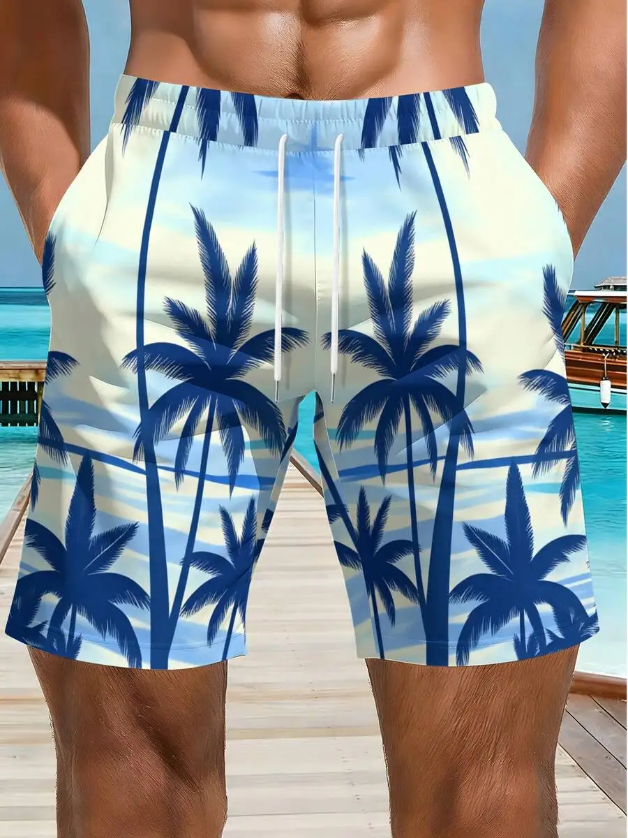 

Mens Tropical Palm Tree Print Beach Shorts Quick Dry Casual Summer Vacation Swim Trunks
