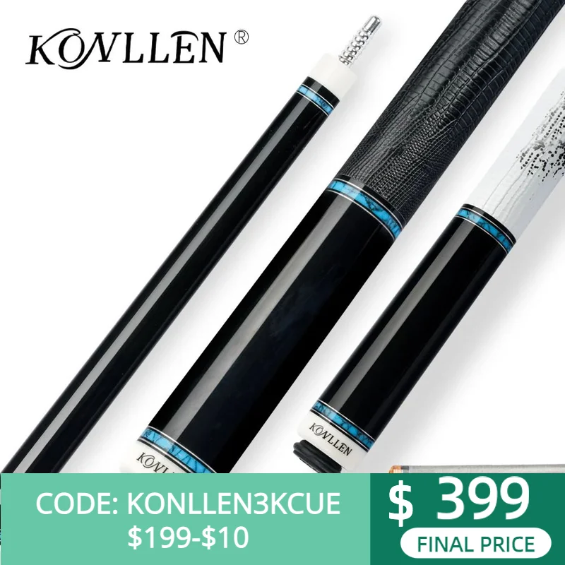 KONLLEN Carbon Cue Carbon Energy Carbon Fiber Pool Cue Shaft Carbon 12.4mm 3/8*8 Radial Pin Blue Turquoise Mosaic Butt Billiards