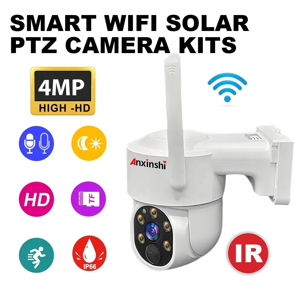 ชุดกล้องวงจรปิด Anxinshi OEM 8 ช่องทาง P2P 4MP ESeecloud Smart WiFi Solar Dome พร้อมจอ 10 นิ้ว