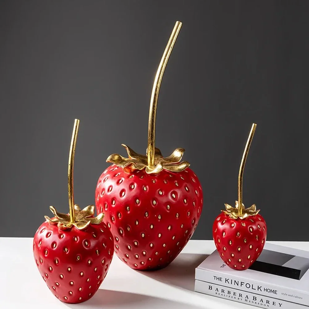 Cute Realistic Strawberry Resin Sculpture Adorable Fruit Shaped Desktop Ornament & Versatile Home Decor for Indoor Display