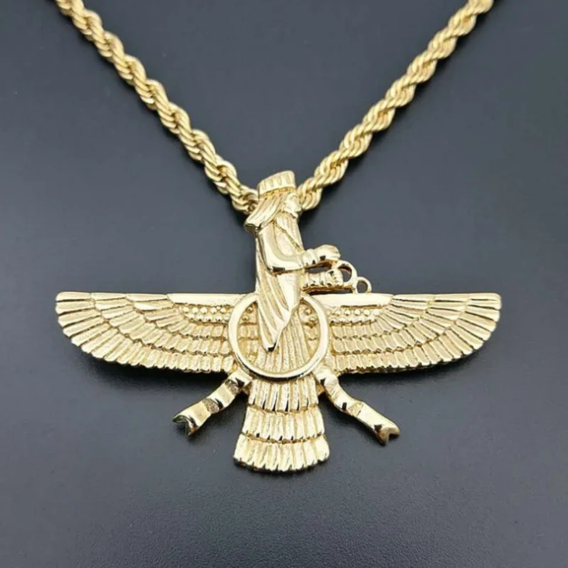 Punk Gold Color Ahura Mazda Fire of Light and Truth Zoroastrianism Amulet Necklaces for Men