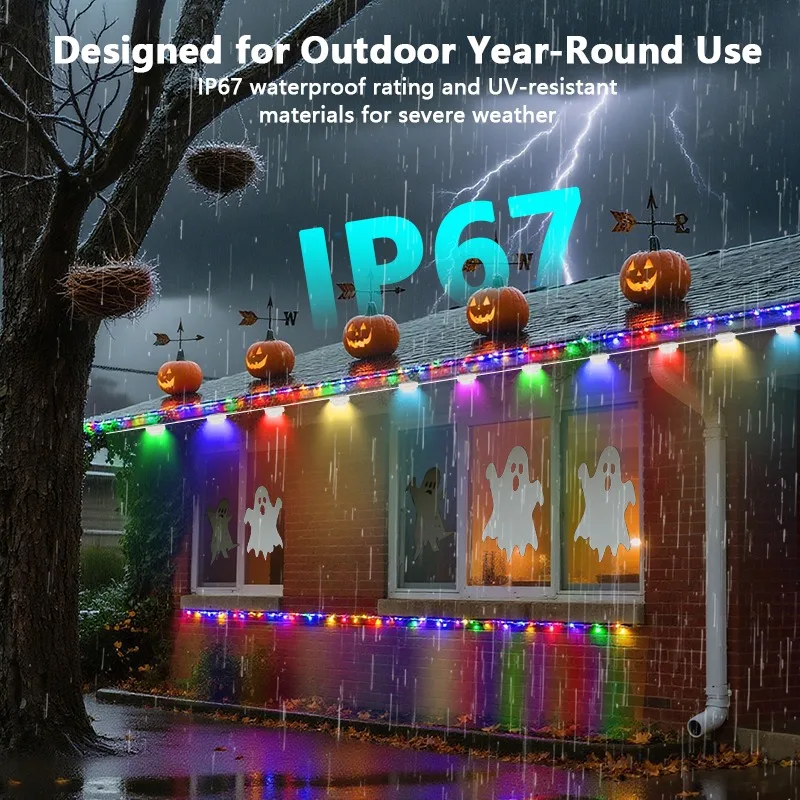 أضواء خارجية دائمة، أضواء خارجية 300FT RGB لديكور المنزل، إضاءة الطنف الذكية، مزامنة الموسيقى، التطبيق/الصوت/التحكم عن بعد #3